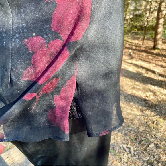 Rose Cowl Neck Blouse Sheer Tank Top by Jessica Howard Vintage Y2K Sequin Lined - Picture 10 of 14